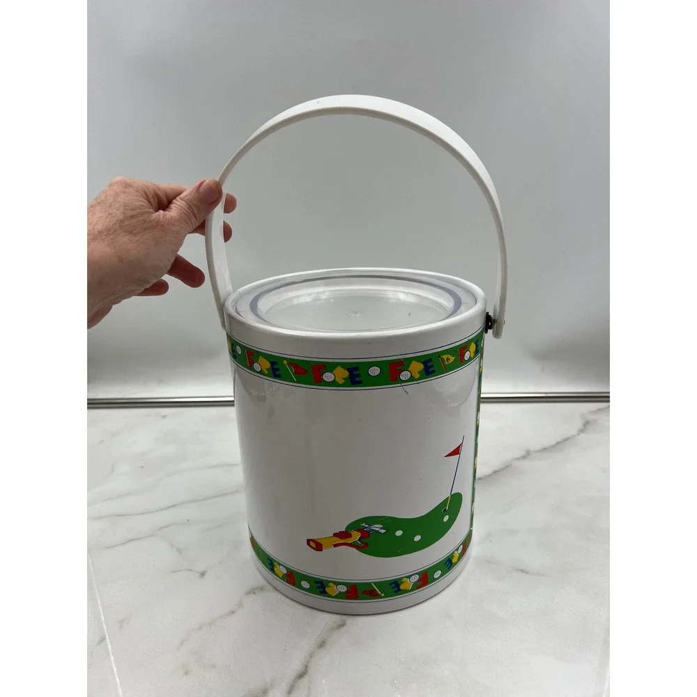 Vintage Georges Briard Golf Ice Bucket Fore Theme White Insulated Barware Lid